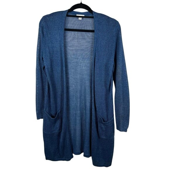 J. Jill Great‎ Seaside Blue Open Long Linen Blend Pocket Cardigan Womens Size XS - Picture 1 of 8